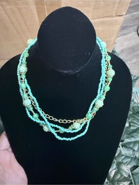 Layered Turquoise Beaded Necklace with Gold Chain